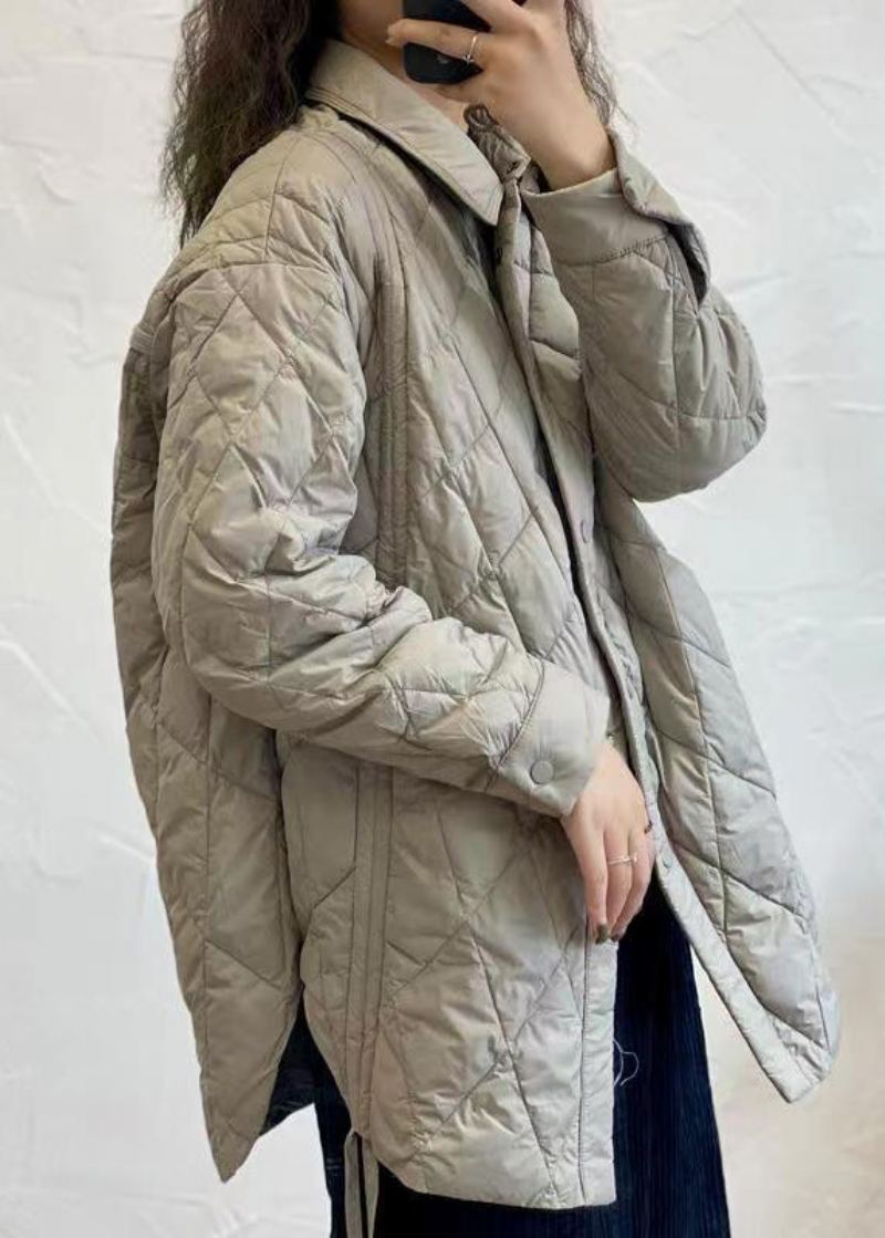 Bohème Gris Col Claudine À Lacets Patchwork Duvet De Canard Manteau Hiver - Manteaux d'hiver femmes