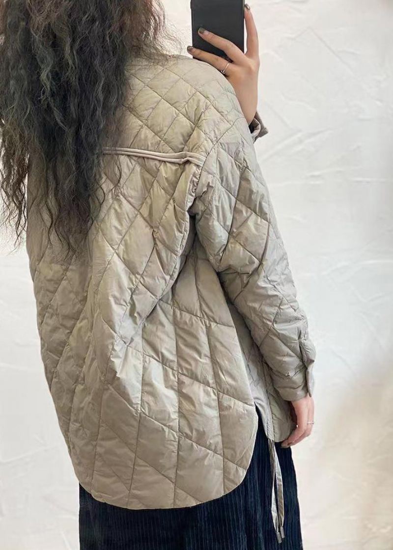 Bohème Gris Col Claudine À Lacets Patchwork Duvet De Canard Manteau Hiver - Manteaux d'hiver femmes