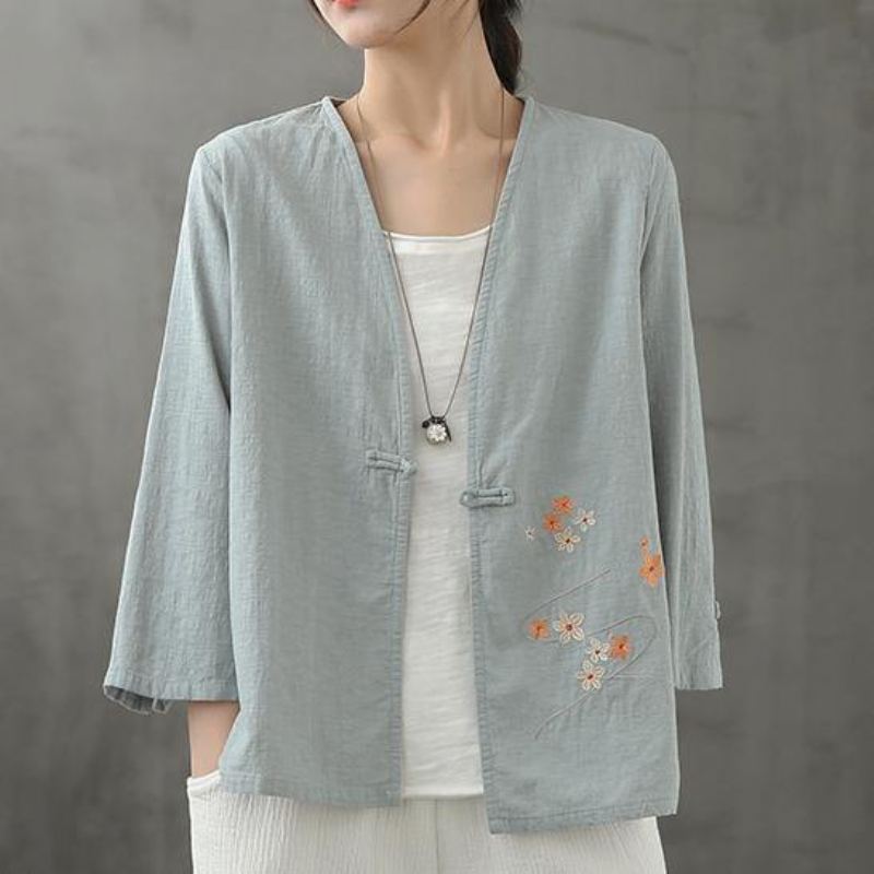 Chemises Bleu Clair Bio Col En V Chemisier Chinois Boutonné Au Genou