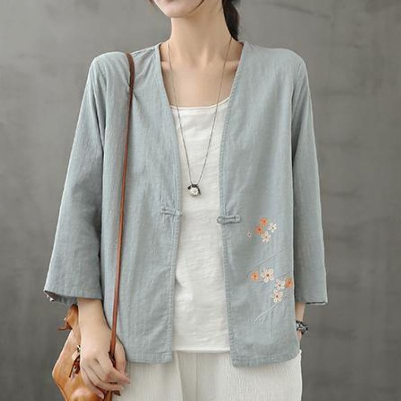 Chemises Bleu Clair Bio Col En V Chemisier Chinois Boutonné Au Genou - Bleu Clair