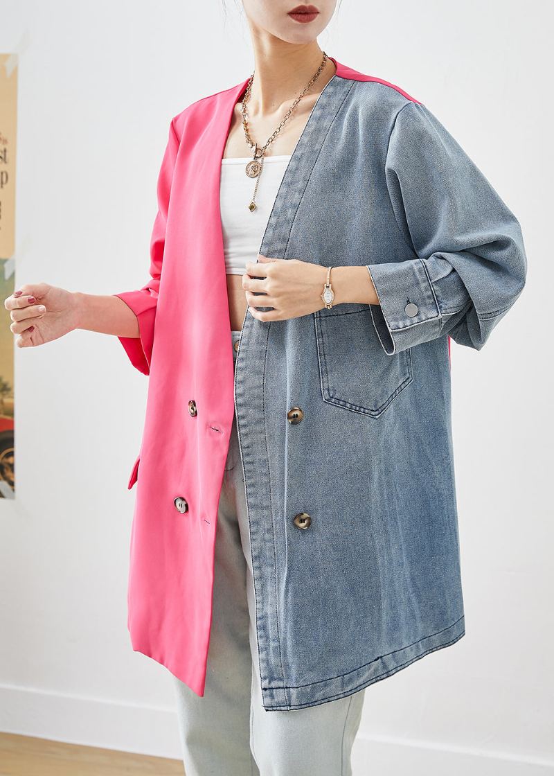 Chic Colorblock Asymétrique Patchwork Double Poitrine Coton Manteaux Automne