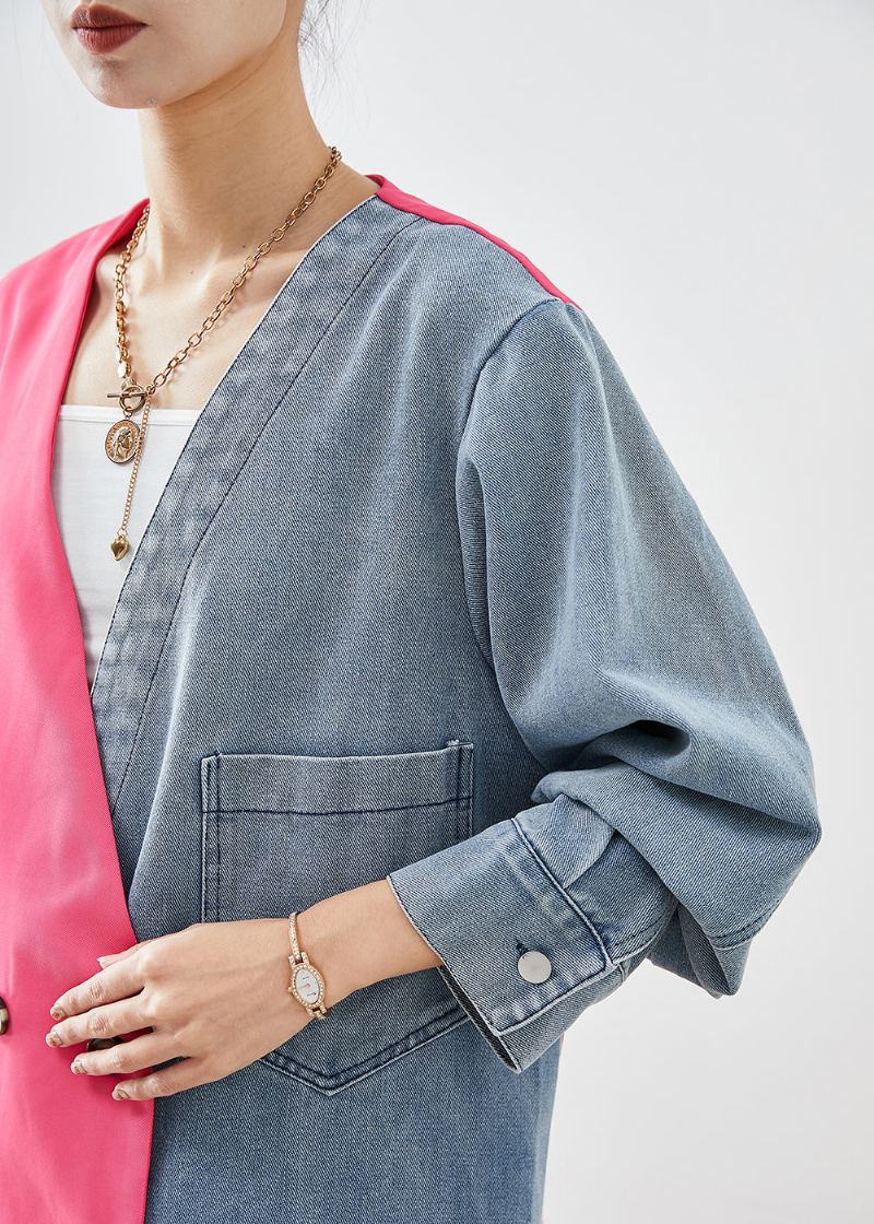 Chic Colorblock Asymétrique Patchwork Double Poitrine Coton Manteaux Automne - Manteaux d'hiver femmes