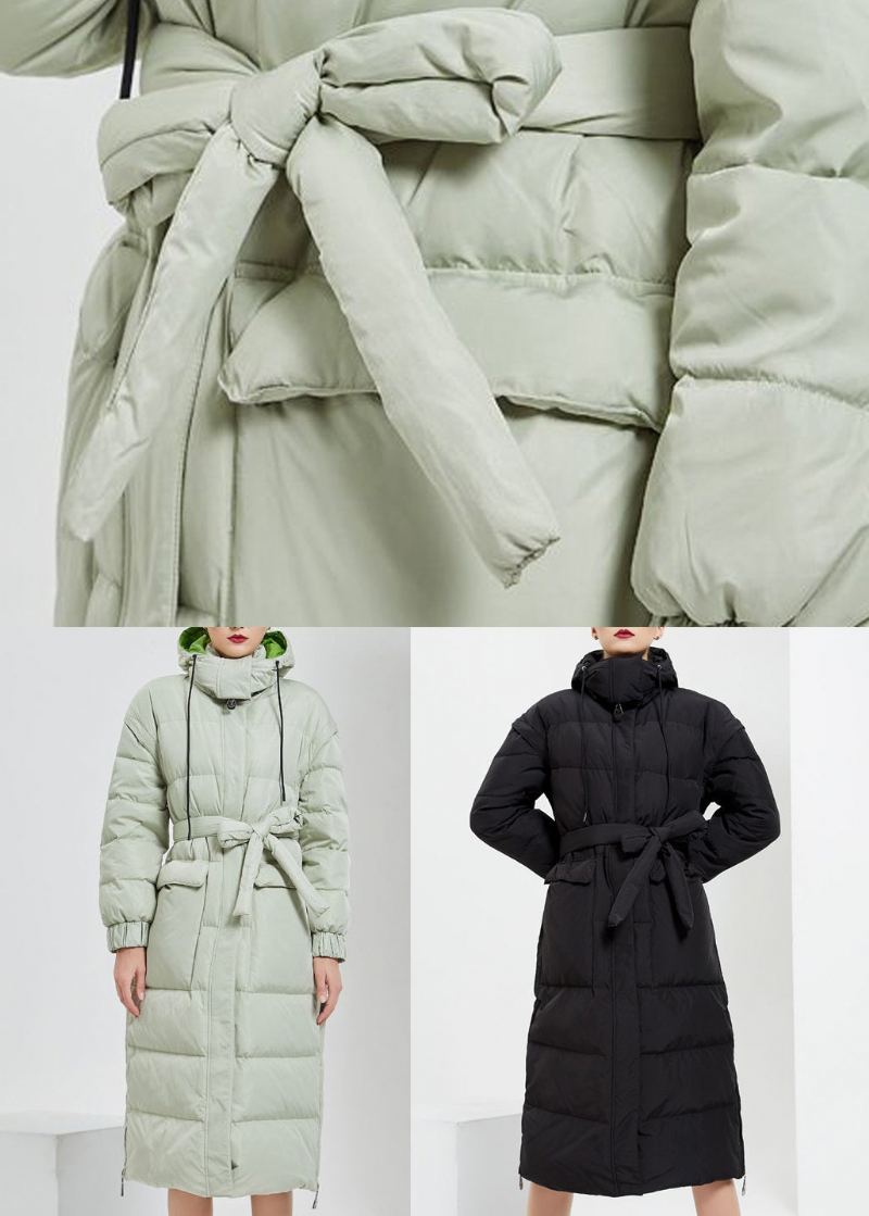 Chic Vert Clair Fermeture Éclair Cravate Taille Patchwork Duvet De Canard Manteaux Hiver - Manteaux d'hiver femmes