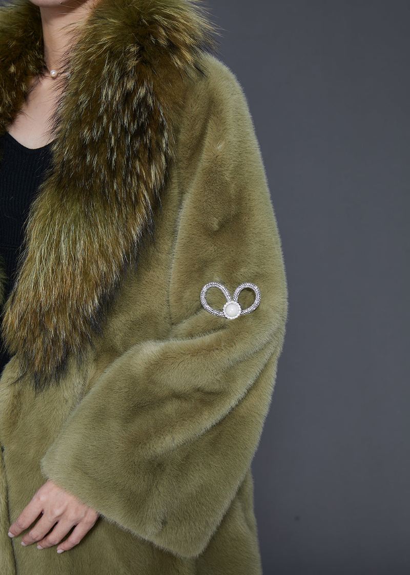 Collier En Poils De Raton Laveur Vert Herbe Simple Manteaux En Velours De Vison Printemps - Manteaux d'hiver femmes