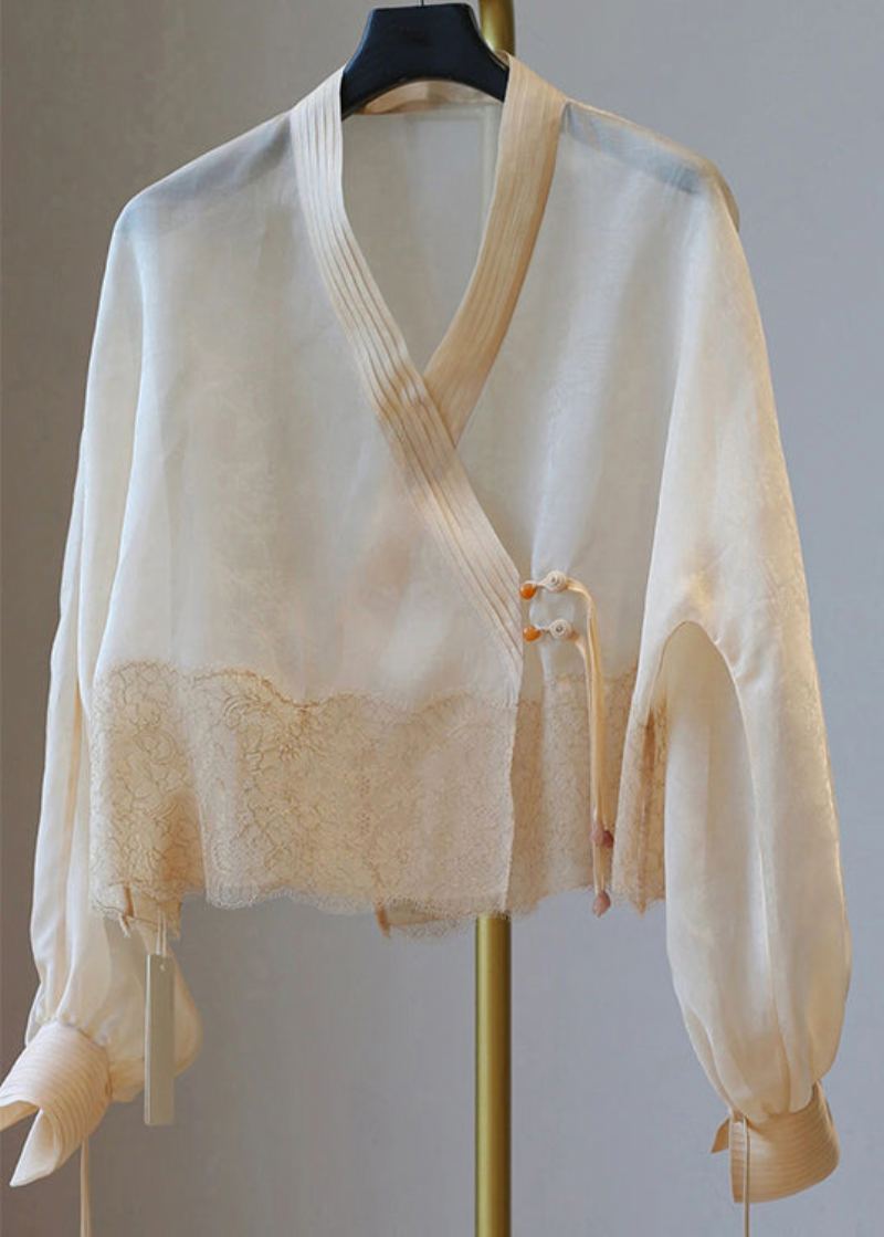 Femmes Abricot Col En V Glands Patchwork Tulle Upf 50 + Manteau Été