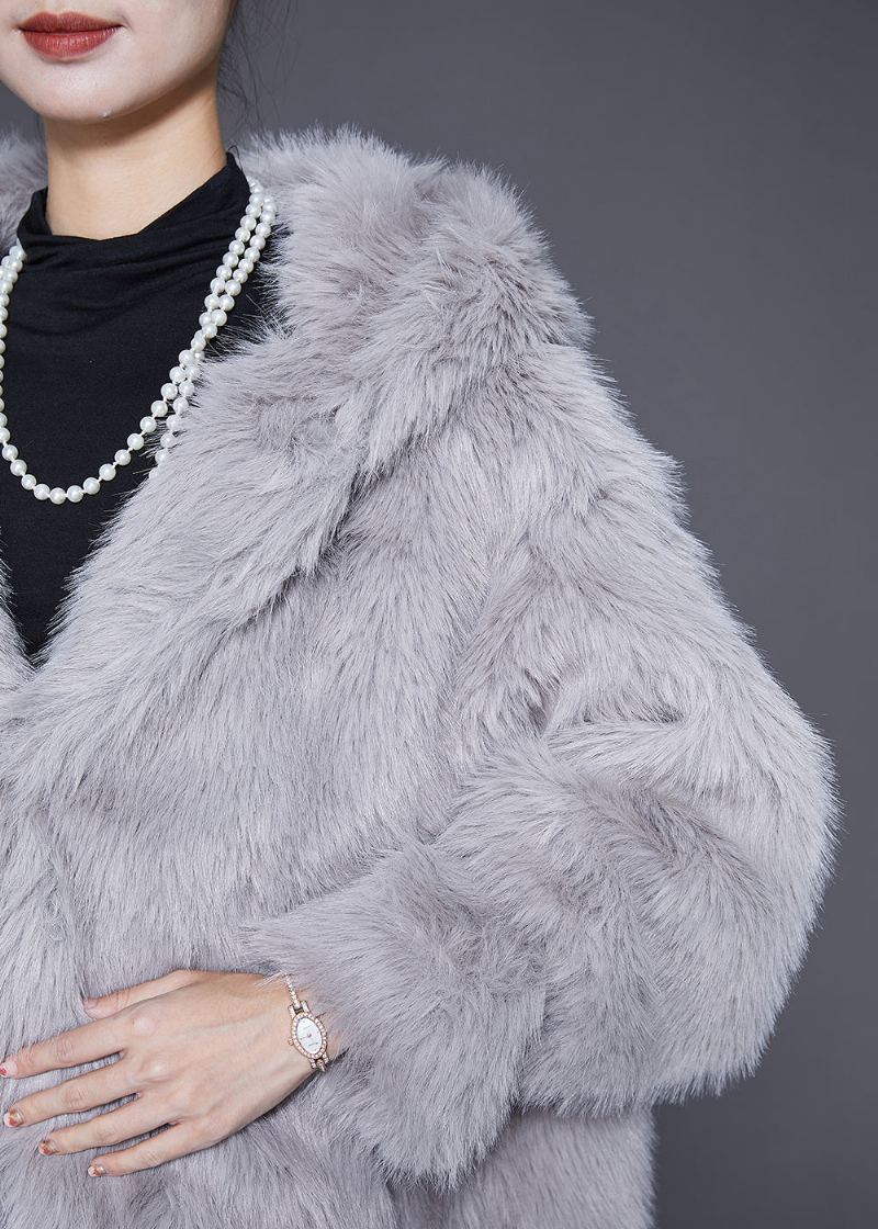 Femmes Gris Clair À Capuche Chaud Fausse Fourrure Vestes Hiver - Manteaux d'hiver femmes