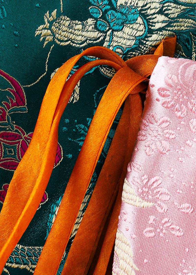 Gilet Asymétrique En Soie Jacquard Orange À Lacets Patchwork Sans Manches - Manteaux d'hiver femmes