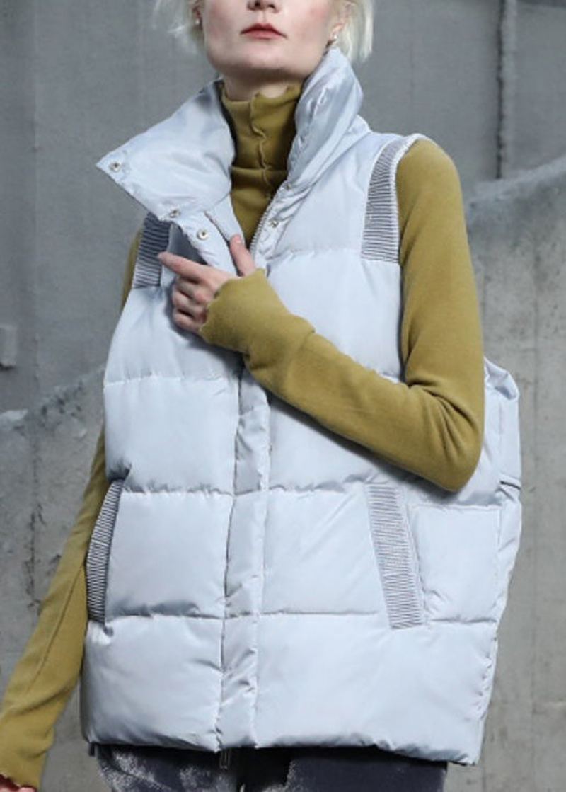 Gilet En Duvet De Canard Boutonné Bleu Clair Col Montant Hiver - Manteaux d'hiver femmes
