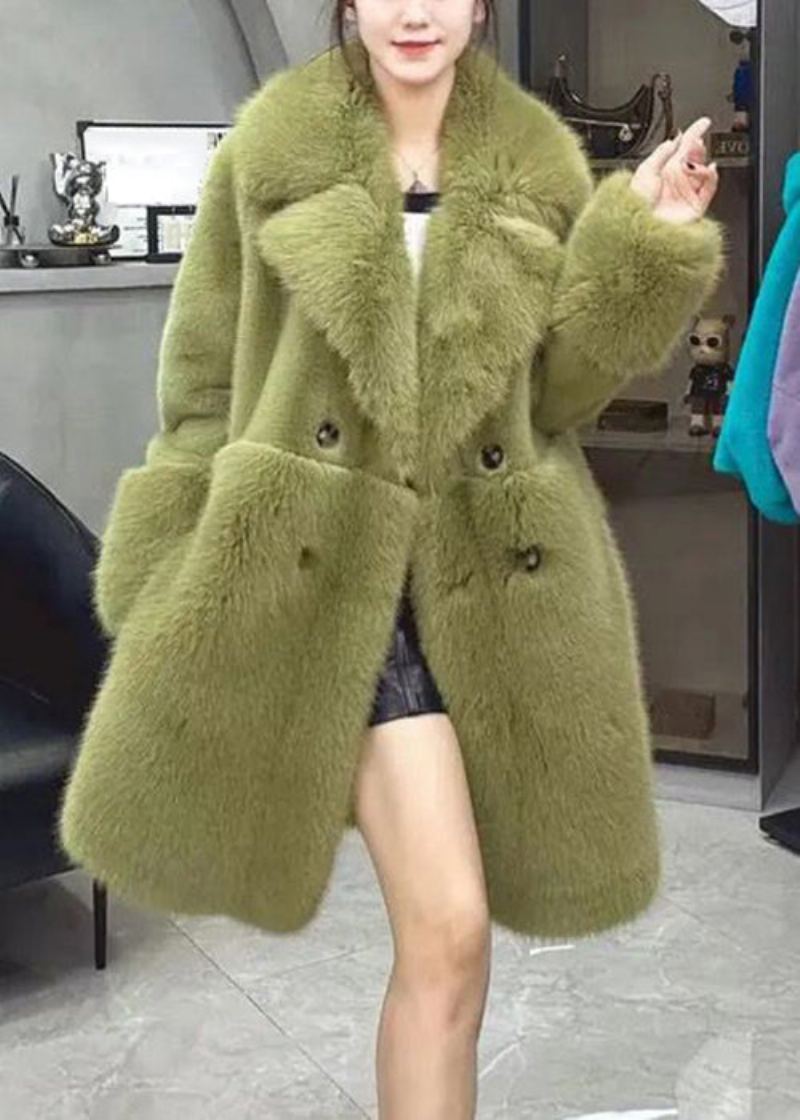 Manteau Ample En Cuir Et Fourrure Avec Boutons Et Col En Léopard Manches Longues - Manteaux d'hiver femmes