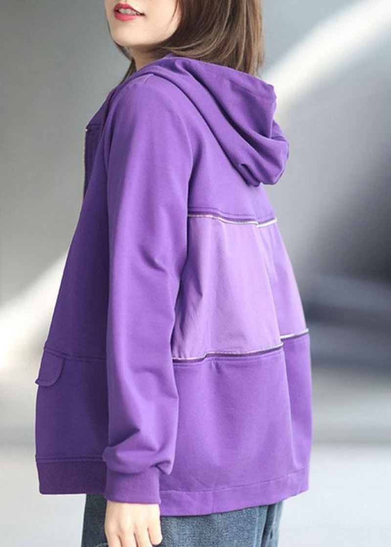 Manteau À Capuche À Manches Longues Et Poches Zippées Amples Art Purple - Manteaux d'hiver femmes