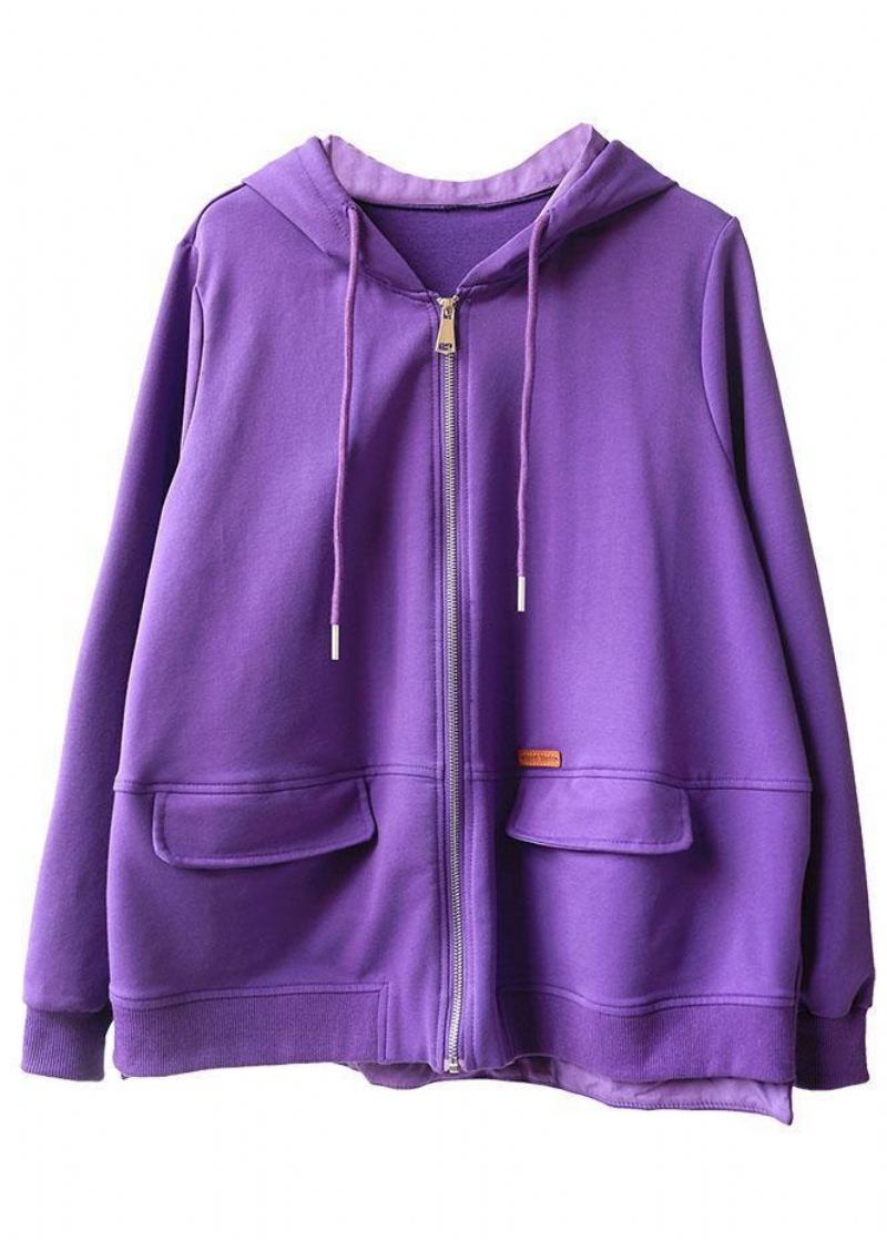 Manteau À Capuche À Manches Longues Et Poches Zippées Amples Art Purple - Manteaux d'hiver femmes