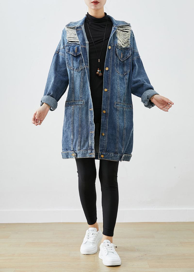 Manteau Déchiré En Denim Surdimensionné Bleu Moderne Vêtements D'extérieur D'automne - Manteaux d'hiver femmes