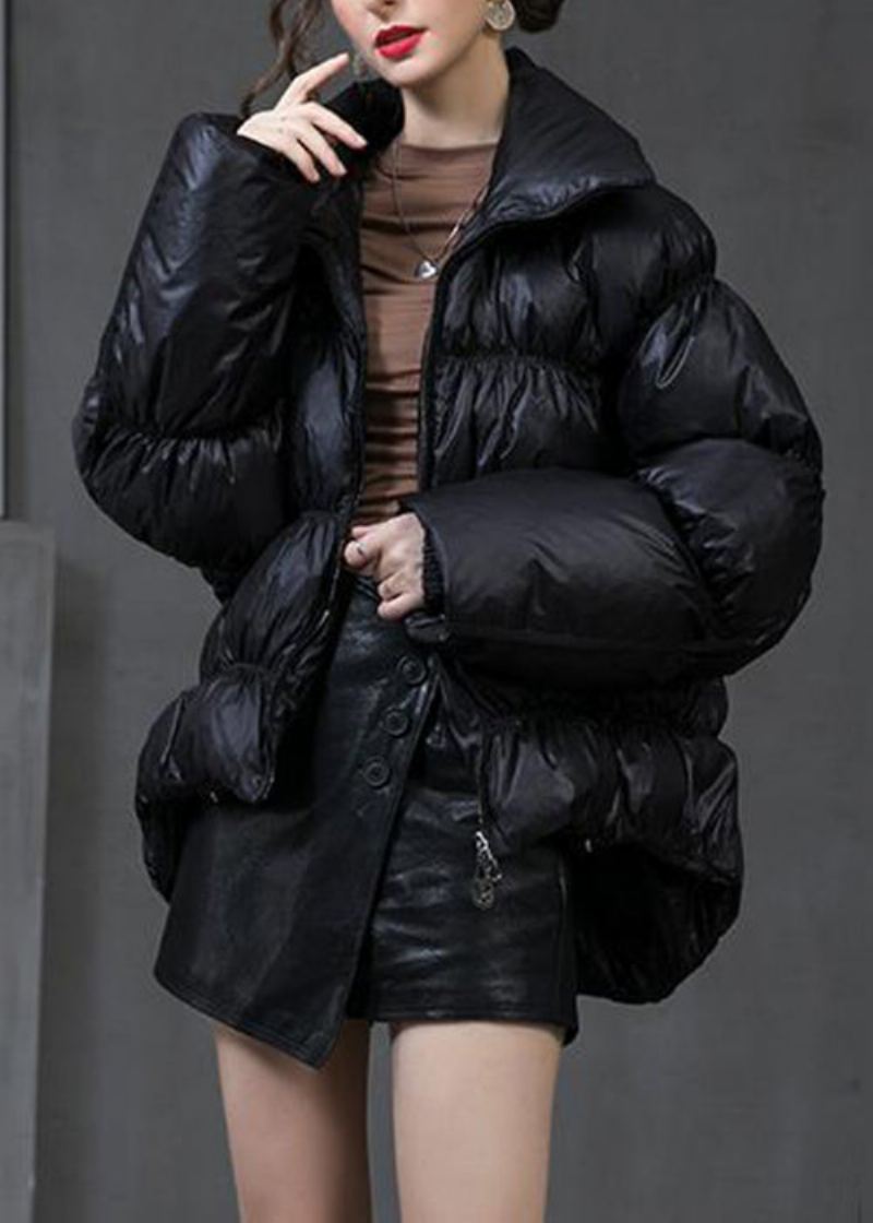 Manteau En Duvet De Canard Froissé Noir Col Montant Manches Longues - Manteaux d'hiver femmes