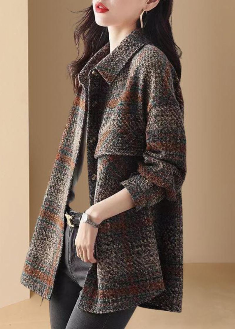 Manteau Épais Unique À Col Peter Pan Et Boutons À Carreaux Manches Longues - Manteaux d'hiver femmes