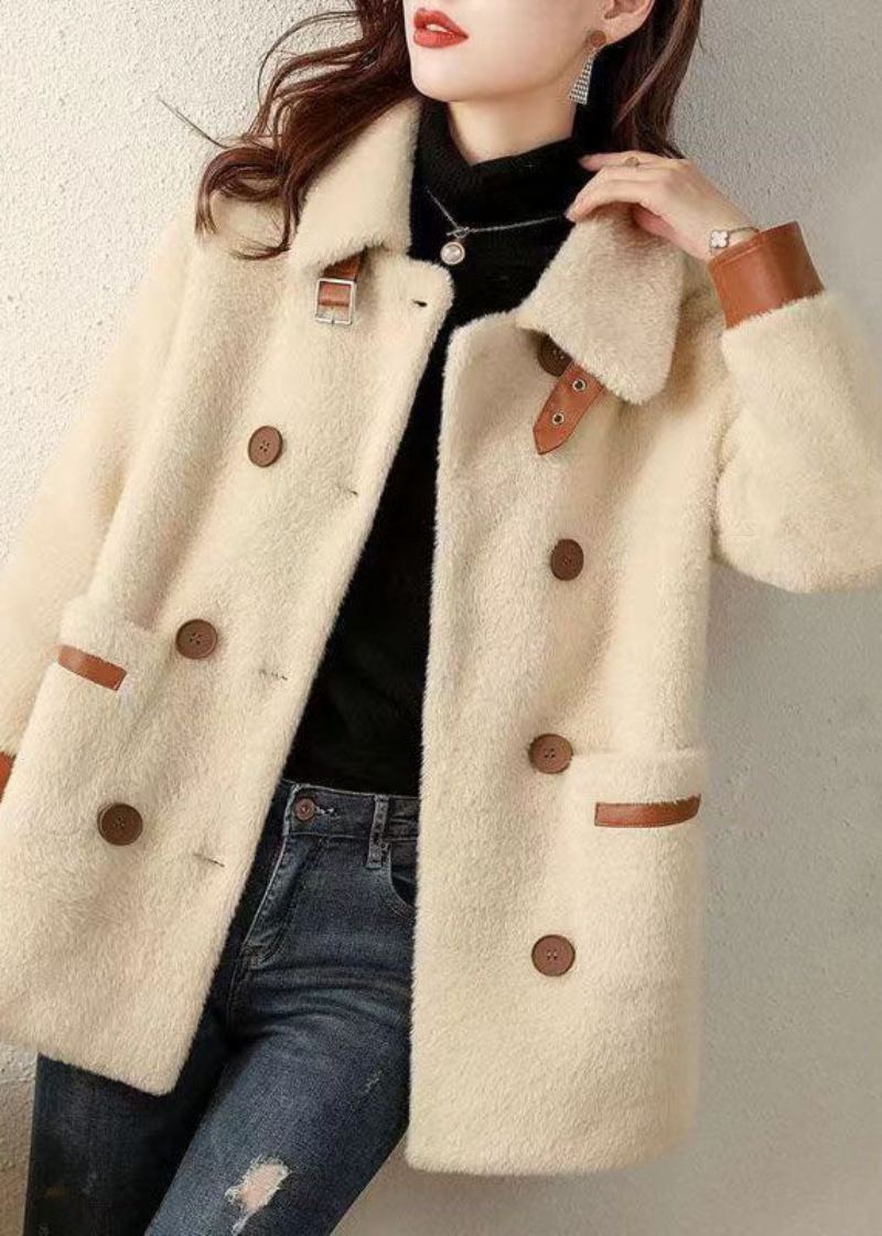 Manteau En Fausse Fourrure Beige Français Avec Poches Et Col Peter Pan Automne - Manteaux d'hiver femmes