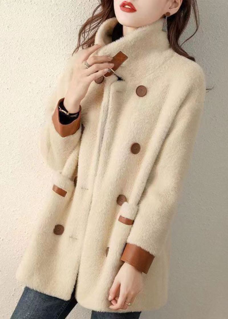 Manteau En Fausse Fourrure Beige Français Avec Poches Et Col Peter Pan Automne - Manteaux d'hiver femmes