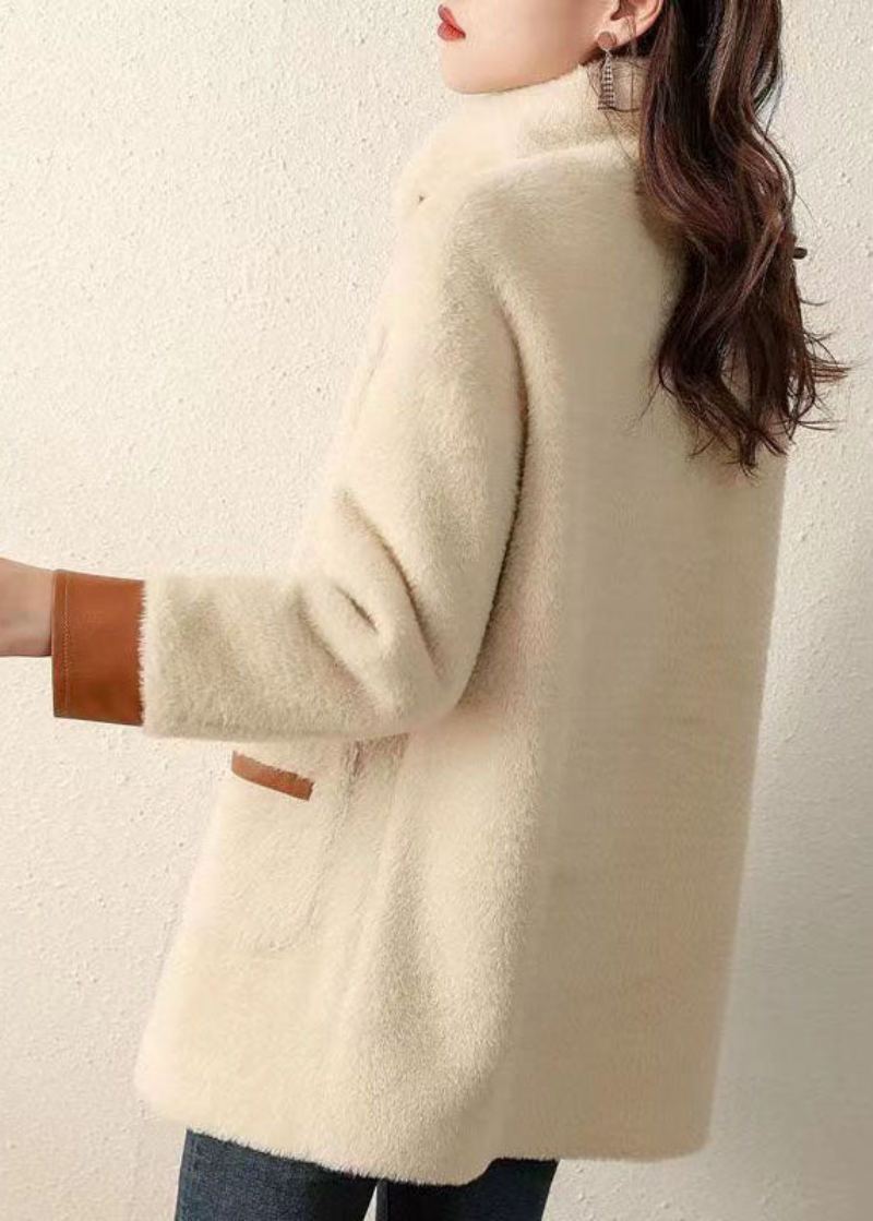 Manteau En Fausse Fourrure Beige Français Avec Poches Et Col Peter Pan Automne - Manteaux d'hiver femmes