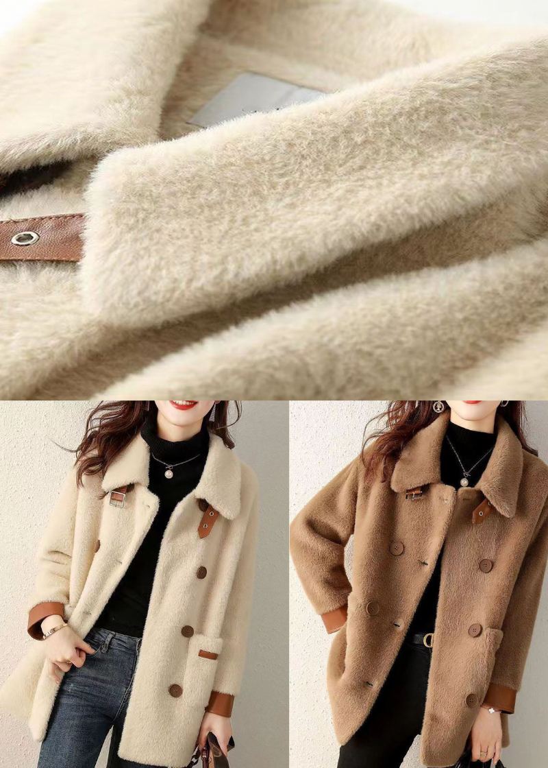 Manteau En Fausse Fourrure Beige Français Avec Poches Et Col Peter Pan Automne - Manteaux d'hiver femmes