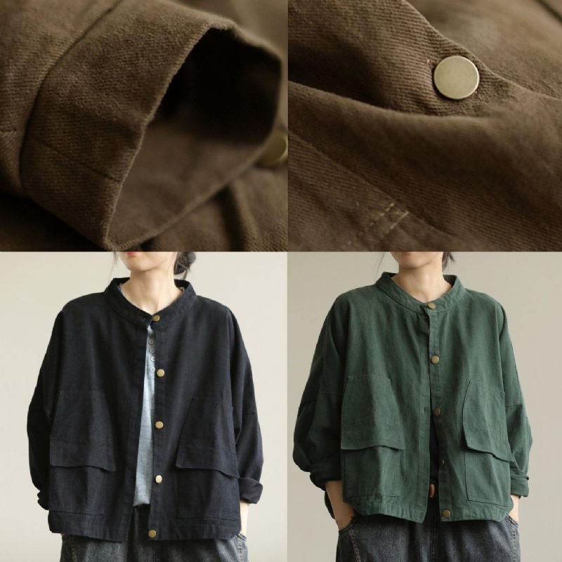 Manteau Fin Chocolat Pour Femme Col Montant Boutonné - Chocolat