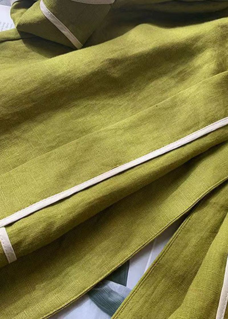 Manteau Fin En Lin Vert Ample Avec Poches Et Col Peter Pan Printemps Été - Manteaux d'hiver femmes