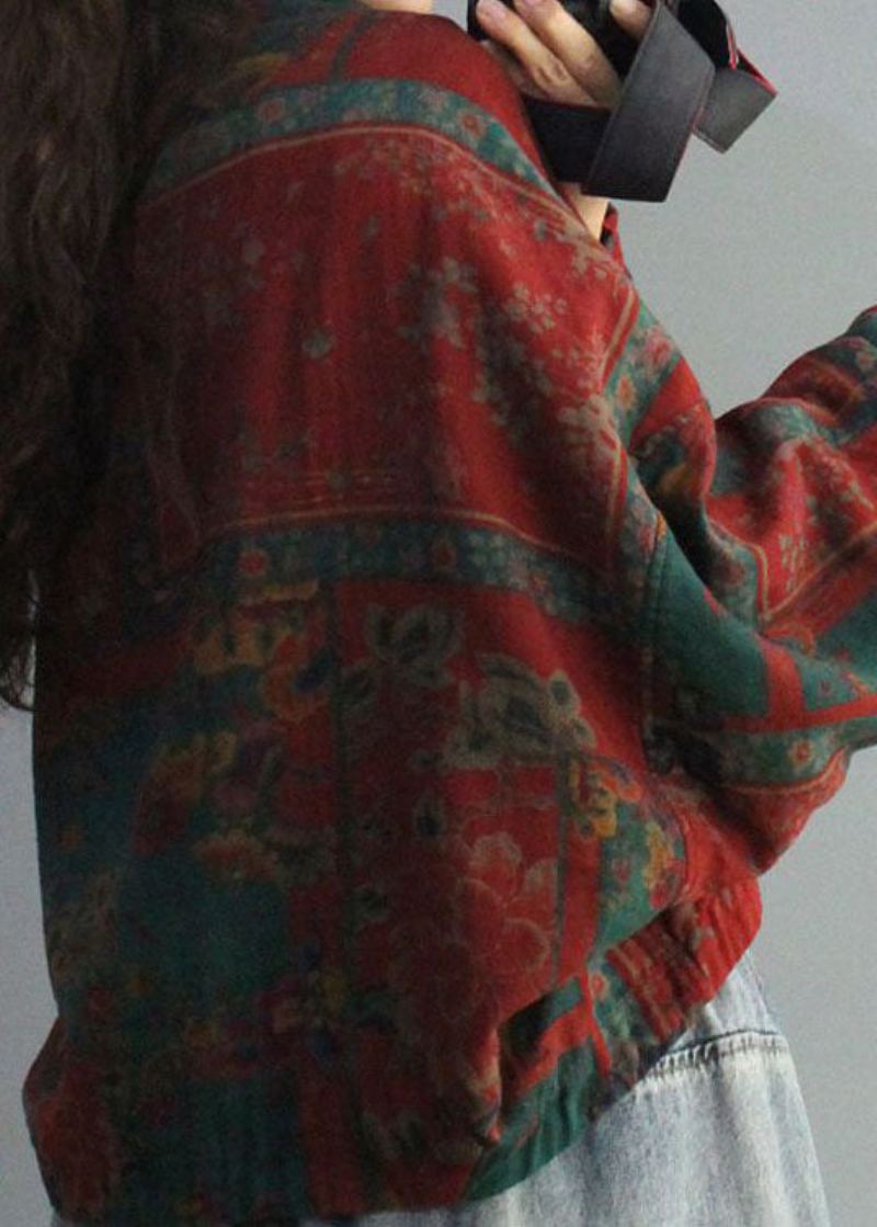 Manteau D'hiver À Manches Chauve-souris Rouge Français Imprimé Design Bas Et Haut - Manteaux d'hiver femmes