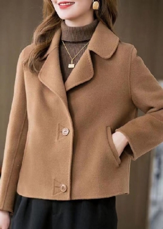 Manteau En Laine Camel À Col Claudine Et Manches Longues