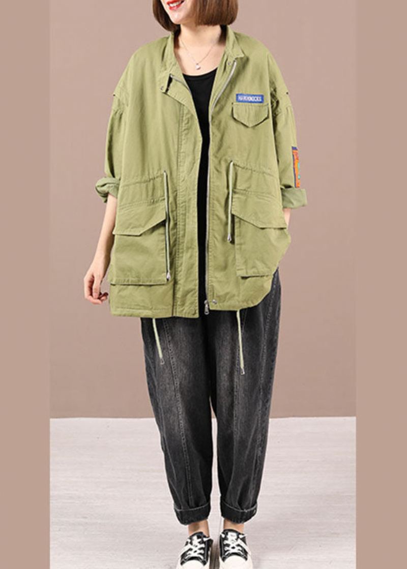 Manteau À Manches Longues Vert Clair Biologique Avec Poches Zippées Et Cravate D'automne À La Taille - Manteaux d'hiver femmes