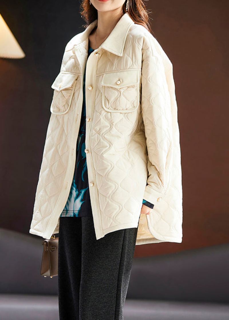 Manteau Rempli De Coton À Manches Longues Et Col Claudine Abricot De Grande Taille - Manteaux d'hiver femmes