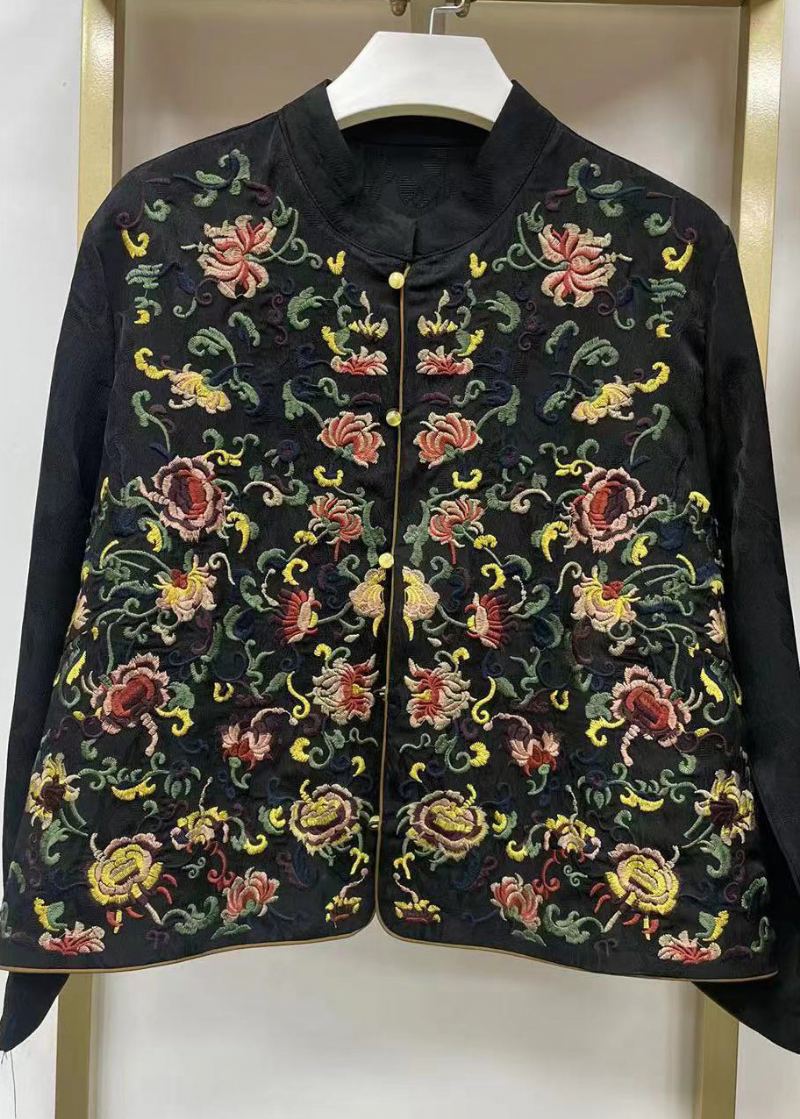 Manteau En Soie Brodé À Col Montant Rouge De Style Chinois Automne - Manteaux d'hiver femmes