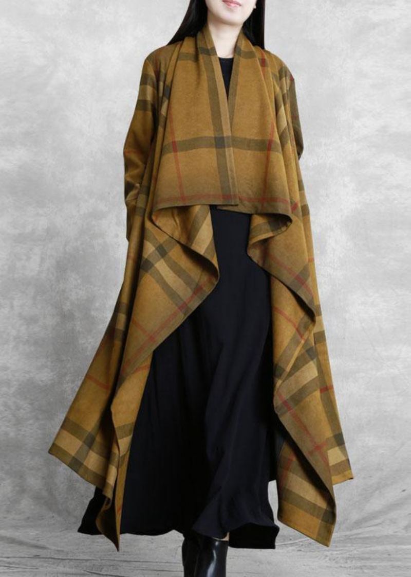 Manteau Tunique Fin À Carreaux Chocolat Chic Poches Vêtements D'extérieur - Manteaux d'hiver femmes