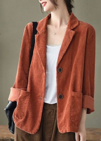 Manteau En Velours Côtelé À Manches Longues Avec Poches Boutonnées Jaunes Et Oranges