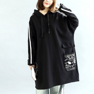 Manteaux À Capuche Noirs Surdimensionnés En Coton Pull Chaud Grande Taille Robes D'hiver