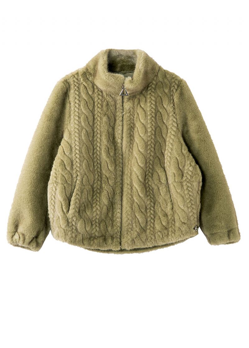 Manteaux Chauds En Velours De Vison Vert Herbe Française Col Montant Hiver - Manteaux d'hiver femmes