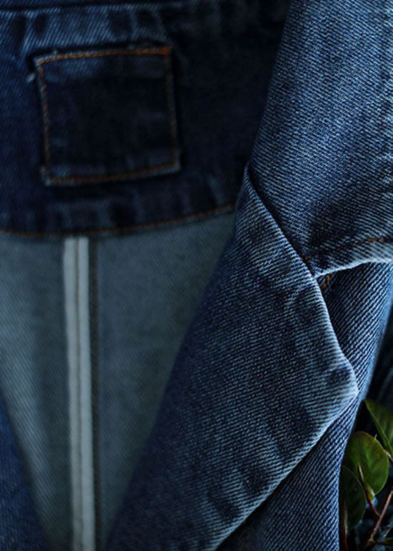 Manteaux En Denim Bleu Avec Poches Boutonnées Grande Taille Col En V Manches Longues - Manteaux d'hiver femmes
