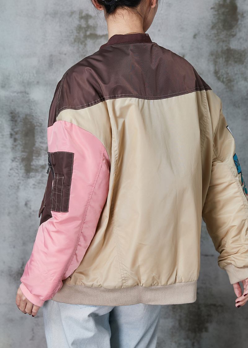 Manteaux Remplis De Coton Fin Design Original Colorblock Fermeture Éclair Patchwork Printemps - Manteaux d'hiver femmes