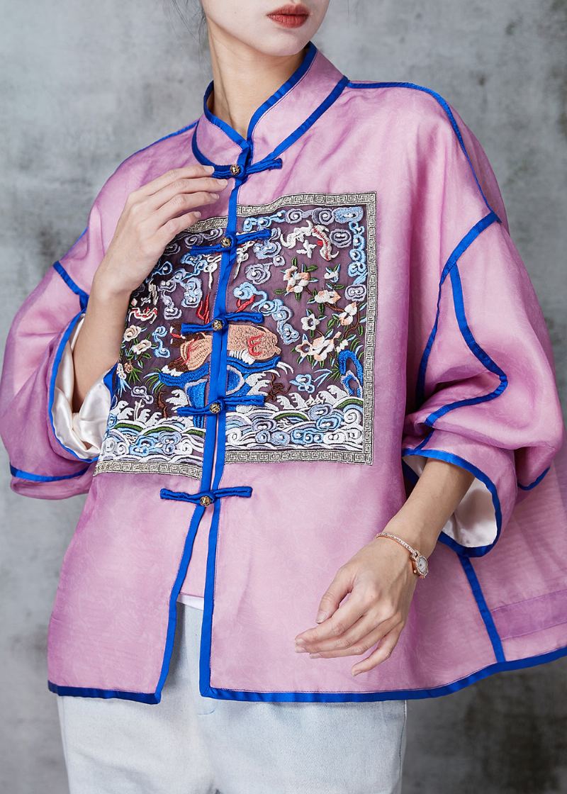 Manteaux En Soie Avec Boutons Chinois Brodés Violets Printemps - Manteaux d'hiver femmes