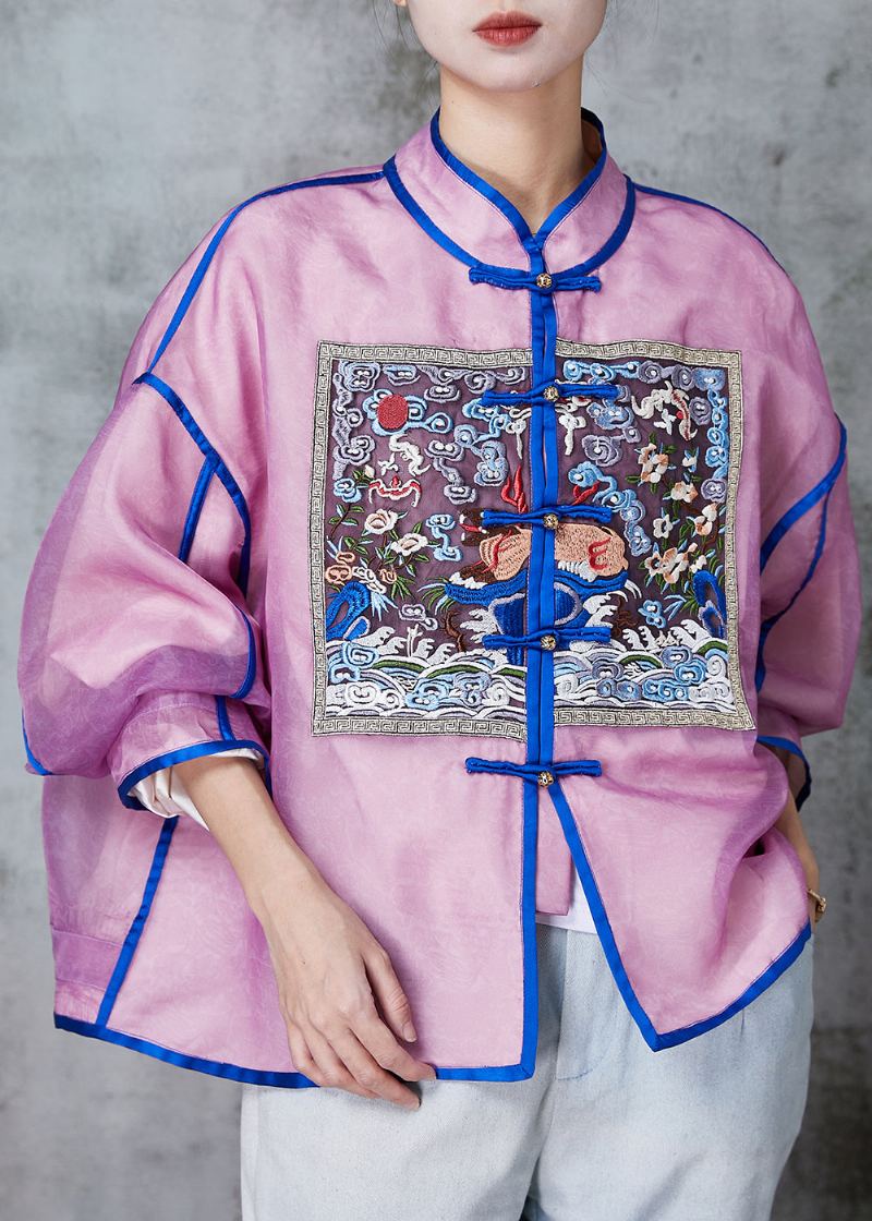 Manteaux En Soie Avec Boutons Chinois Brodés Violets Printemps - Manteaux d'hiver femmes