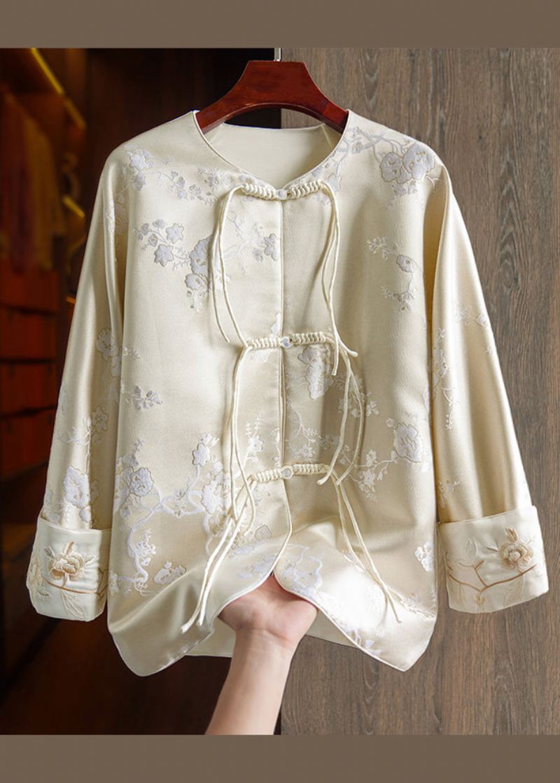Manteaux En Soie Brodés De Boutons À Glands Abricot De Style Chinois Automne