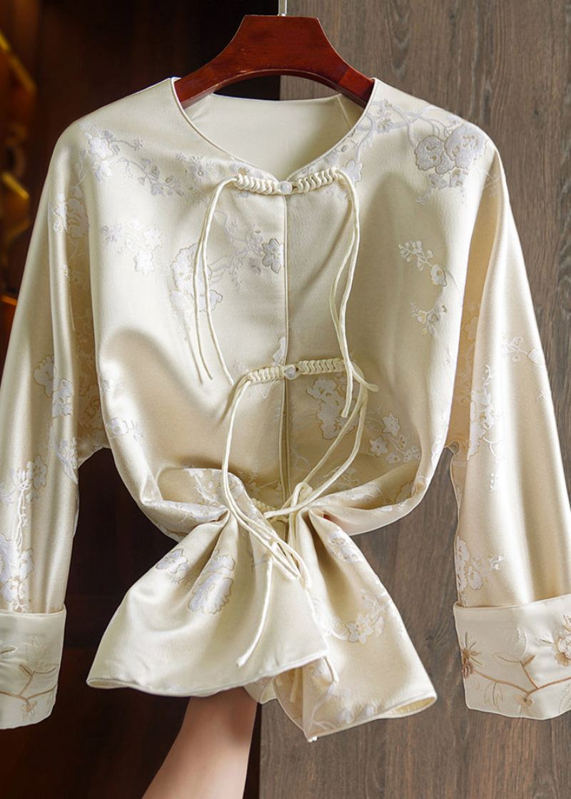 Manteaux En Soie Brodés De Boutons À Glands Abricot De Style Chinois Automne - Manteaux d'hiver femmes