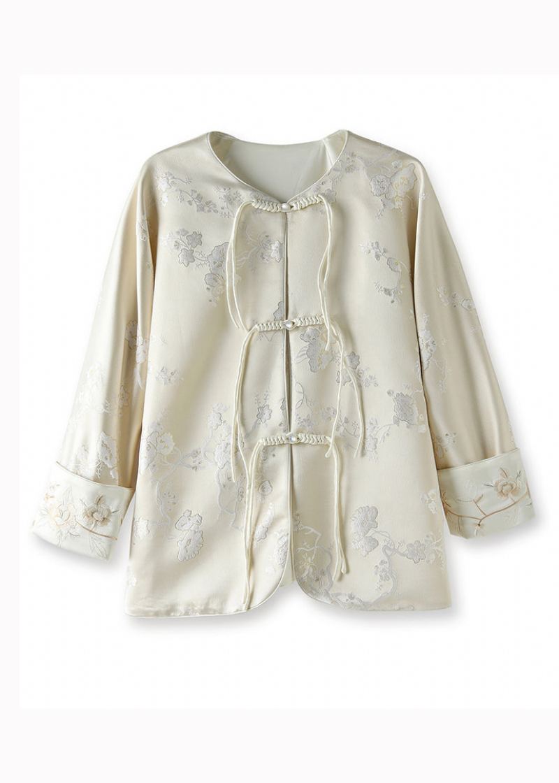 Manteaux En Soie Brodés De Boutons À Glands Abricot De Style Chinois Automne - Manteaux d'hiver femmes