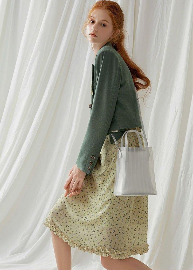 Robes Double Poitrine En Coton Vert Français Grue Manteau D'automne Chemisiers - Manteaux d'hiver femmes