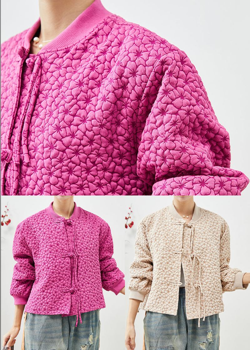 Style Rose Col Montant Jacquard Cordon Vestes Automne - Manteaux d'hiver femmes