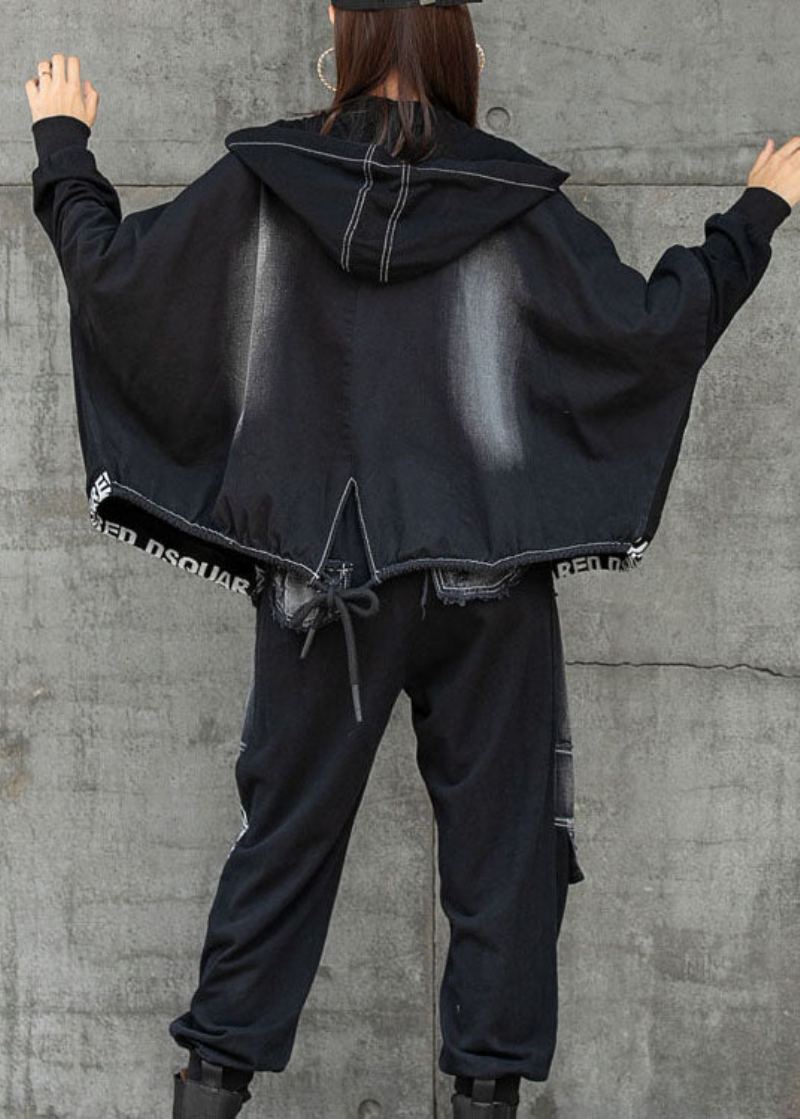 Sweat À Capuche D'automne Décontracté À Manches Chauve-souris Et Fermeture Éclair Noire En Patchwork - Manteaux d'hiver femmes