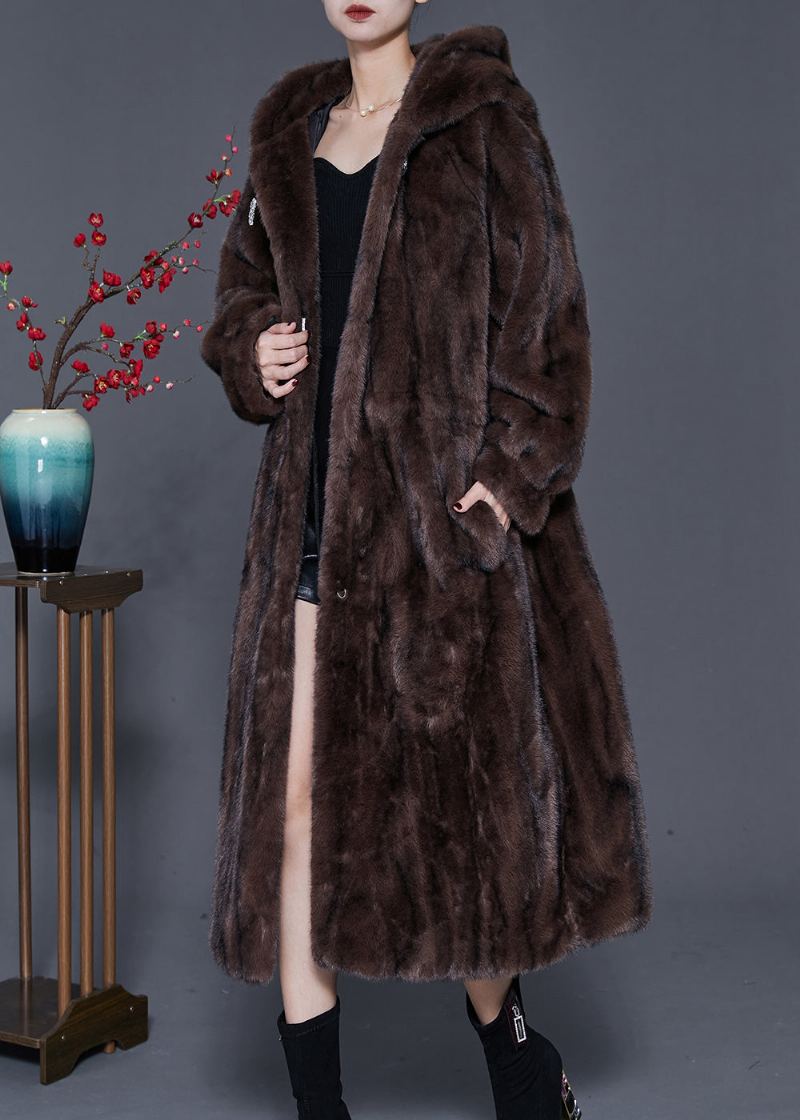 Trenchs En Fausse Fourrure Rayés Marron Printemps Surdimensionné - Manteaux d'hiver femmes