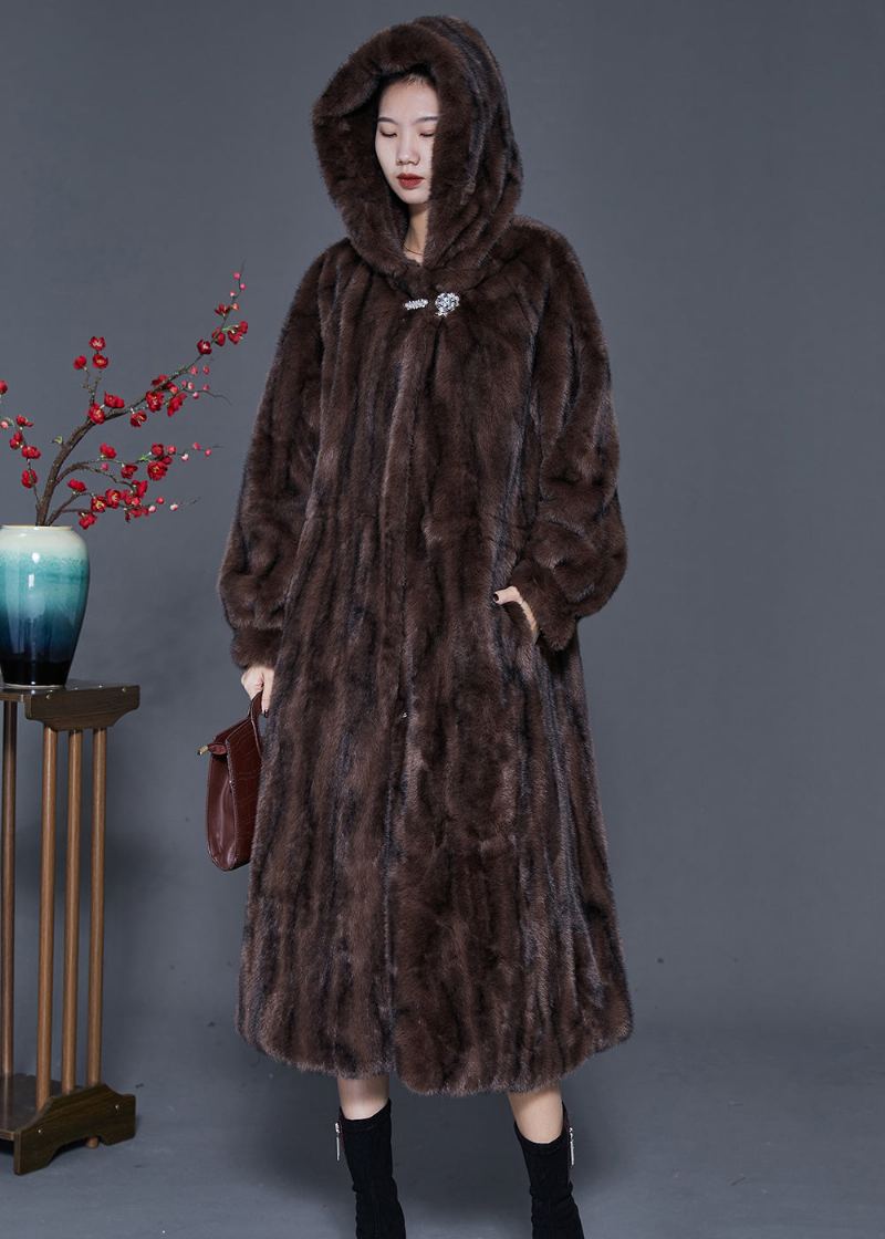 Trenchs En Fausse Fourrure Rayés Marron Printemps Surdimensionné - Manteaux d'hiver femmes
