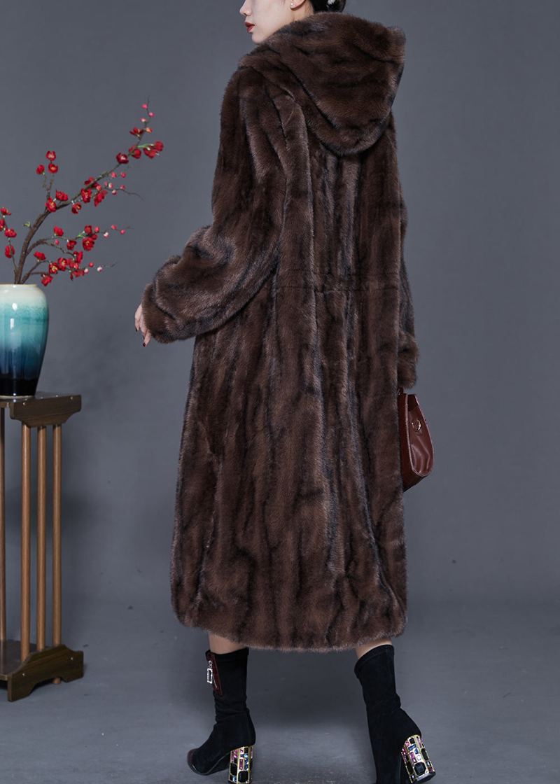 Trenchs En Fausse Fourrure Rayés Marron Printemps Surdimensionné - Manteaux d'hiver femmes