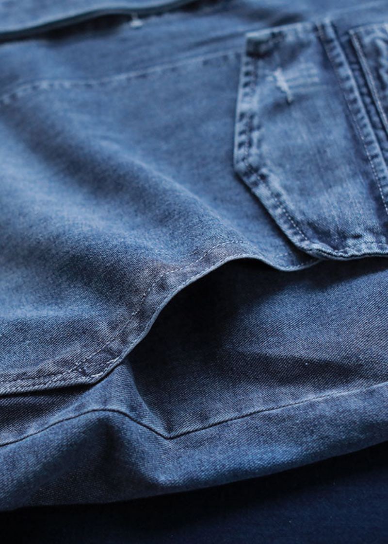 Unique Bleu Poches Bouton Lâche Automne Denim Manches Longues Manteaux Trench - Manteaux d'hiver femmes