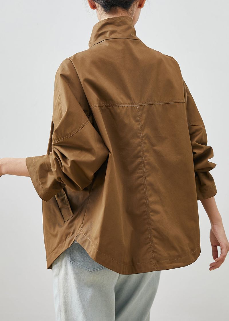 Veste En Coton Surdimensionnée À Col Montant De Café Moderne Printemps - Manteaux d'hiver femmes