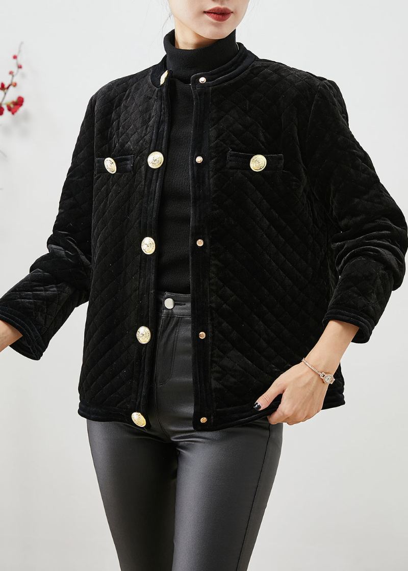 Veste D'hiver Coupe Slim Avec Boutons En Métal Noir Velours De Soie Garnissage En Coton Fin