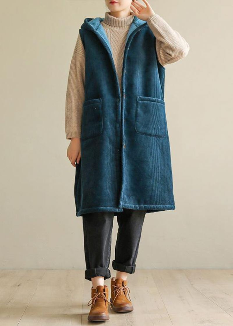 Veste D'hiver Surdimensionnée Pour Femme Vêtement D'extérieur Sans Manches Manteau À Capuche Bleu